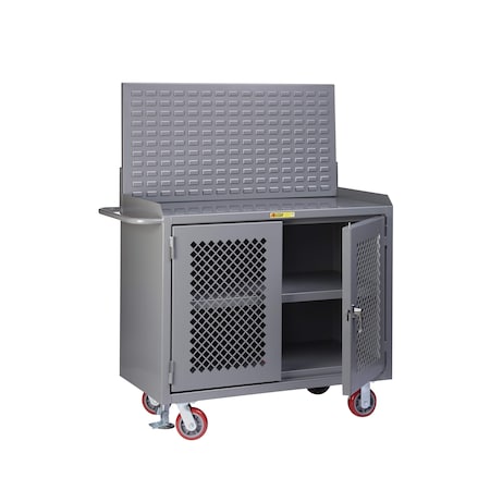 Little Giant Mobile Bench Cabinet, 36"W, 2 Perf Doors, Center Shelf, Louvered, Steel MBP32D-36-FL-LP
